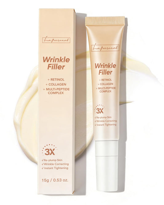 LA.PERSONAL Wrinkle Filler tube closeup for instant tightening during makeup routine.