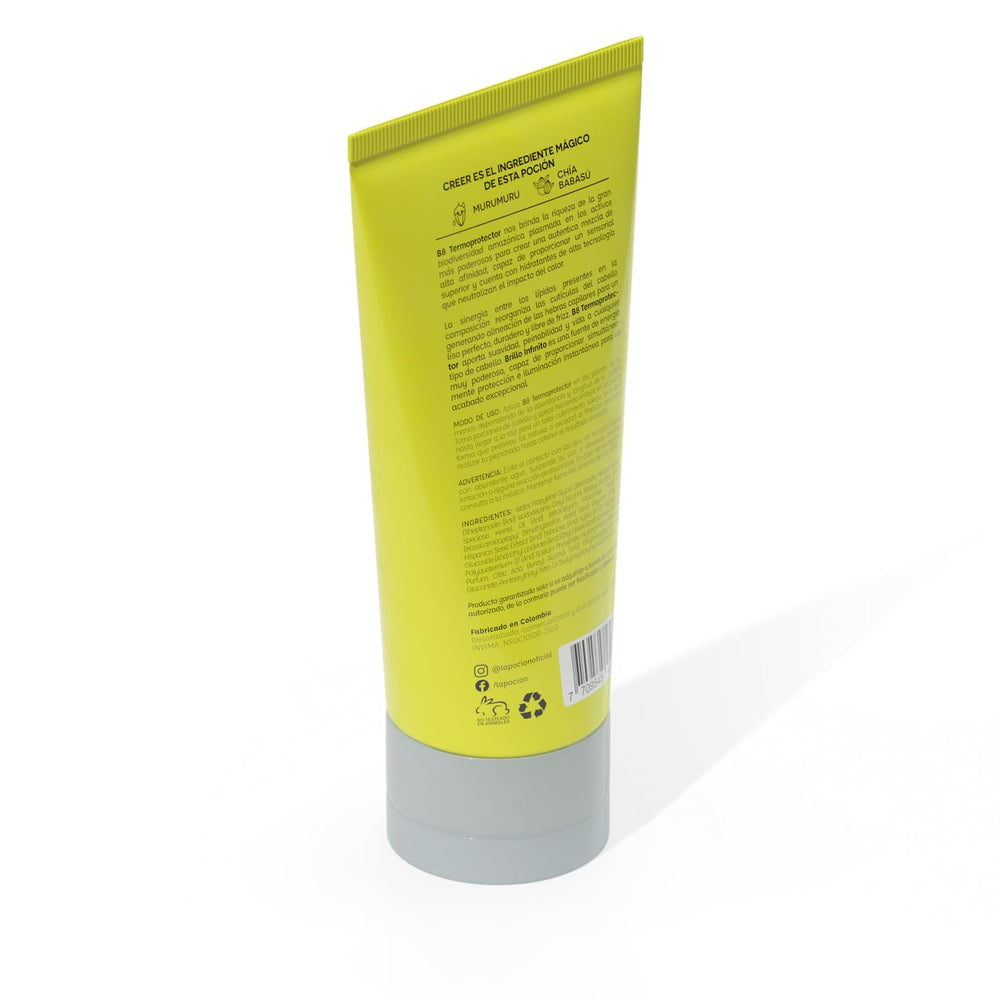 La Pocion B8 ThermoProtectant Cream frizz-control application for lasting softness.