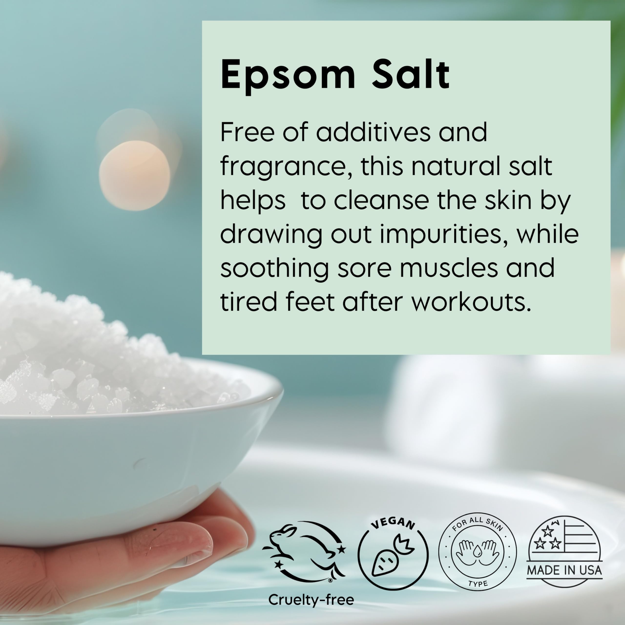 LA SALT CO Epsom salt in a calm bathroom scene