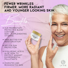 La Vie SPF built-in formula with sun protection.