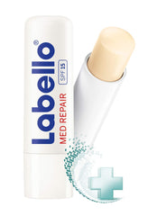 Close-up of Labello Med Repair balm being applied for daily moisture and protection