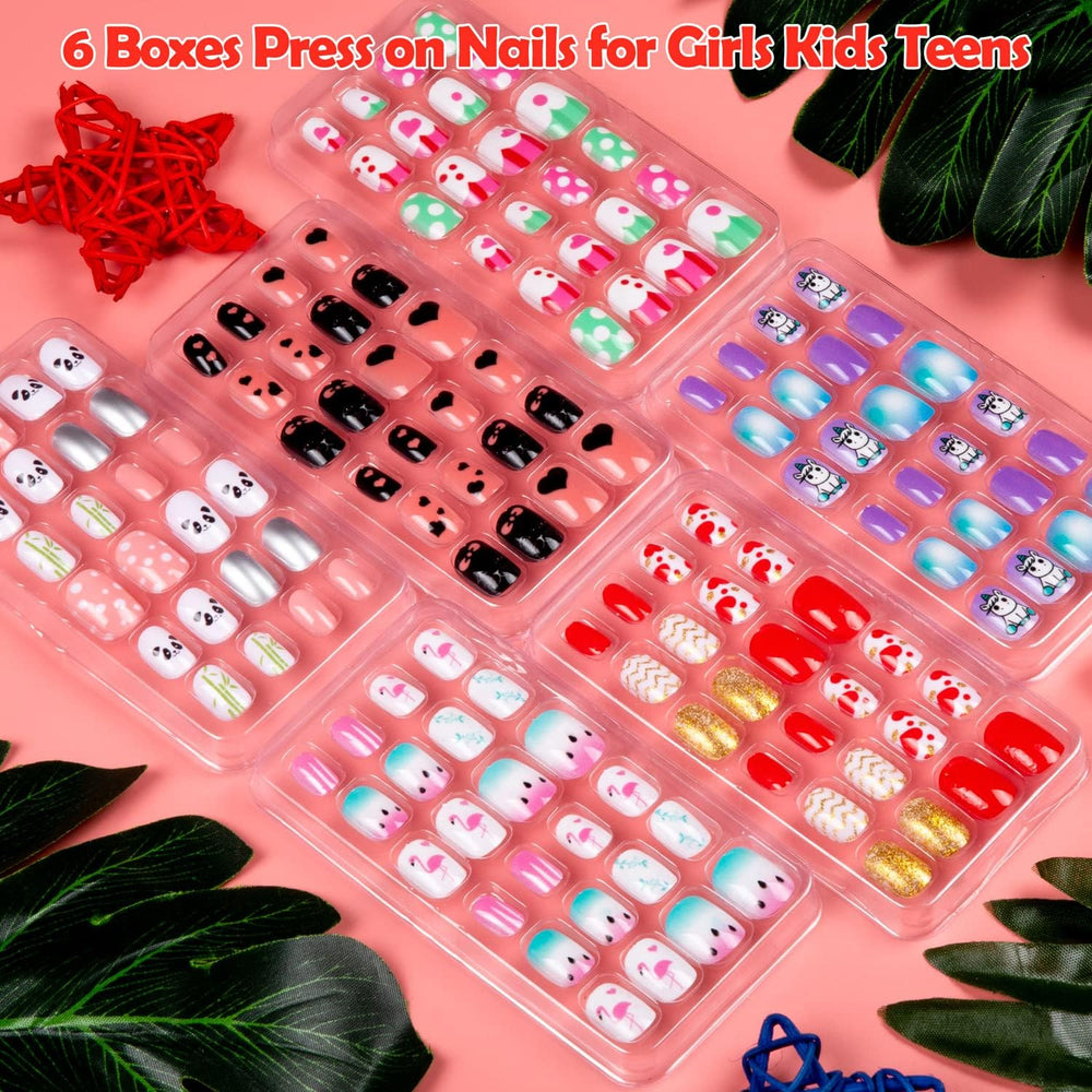 Labeol kids fake nails include glue tabs for quick, kid-friendly application.