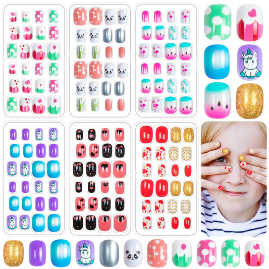 Labeol kids fake nails six boxes on display for easy selection and imaginative nail art.