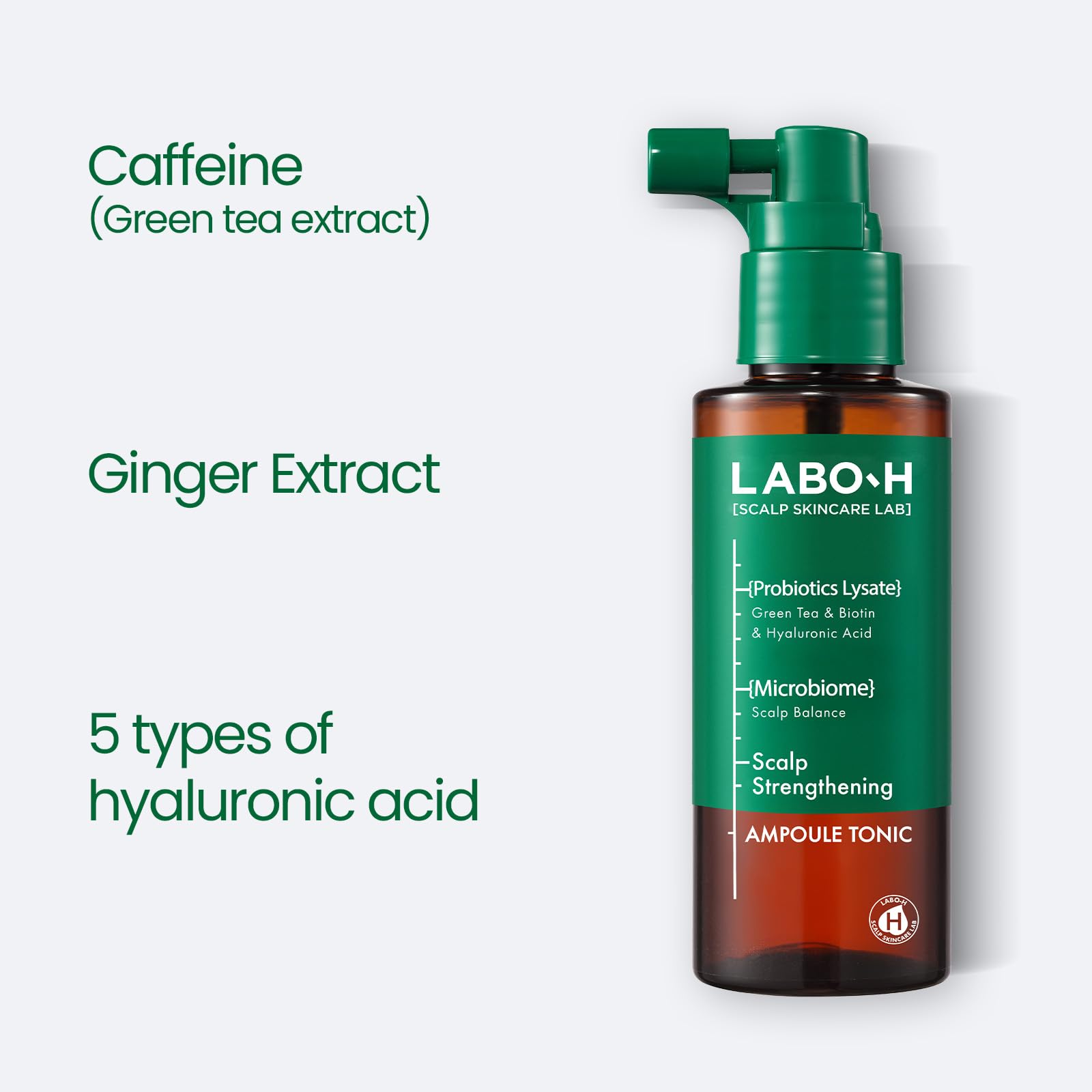 LABO-H bottle highlights odor-elimination feature for refreshed scalp.