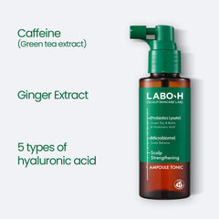 LABO-H bottle highlights odor-elimination feature for refreshed scalp.