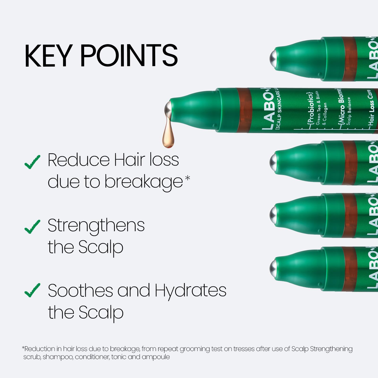 LABO-H roll-on applicator close-up for easy scalp massage.