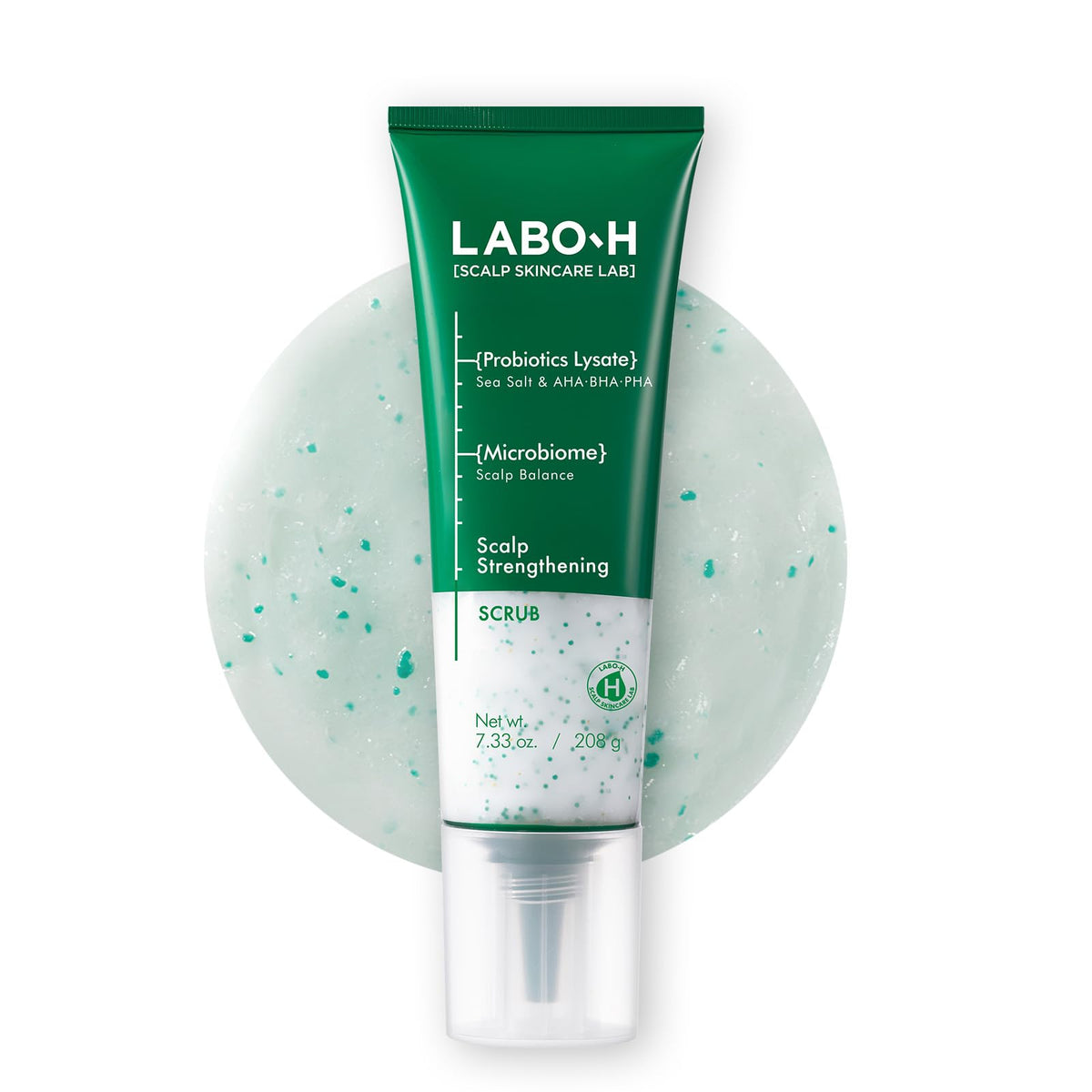 LABO-H Scalp Strengthening Scrub bottle showing sea salts for a refreshed scalp
