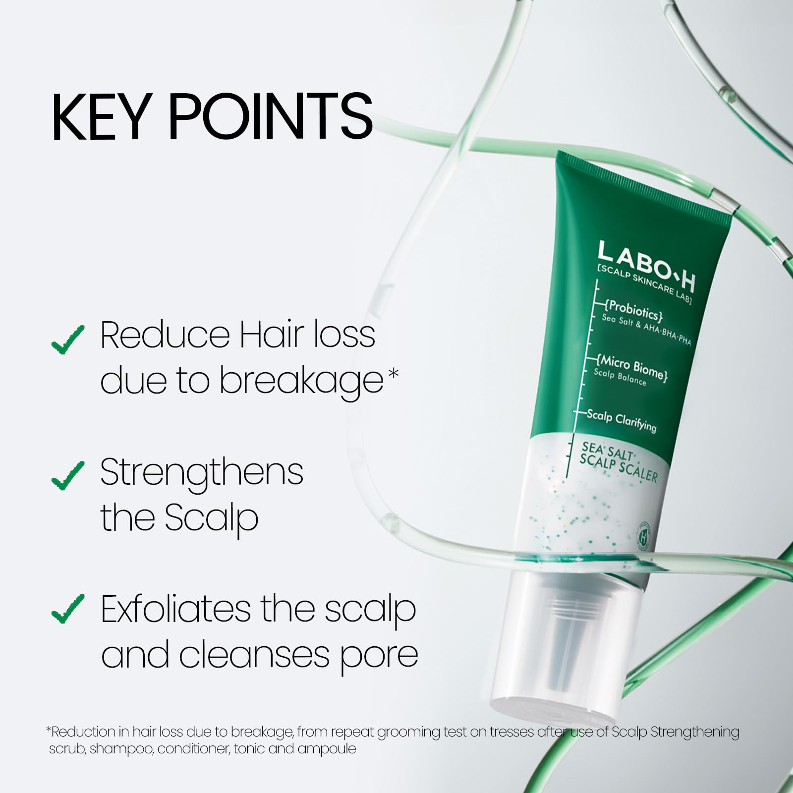 Close-up of LABO-H ingredients highlighting probiotic lysate for scalp microbiome