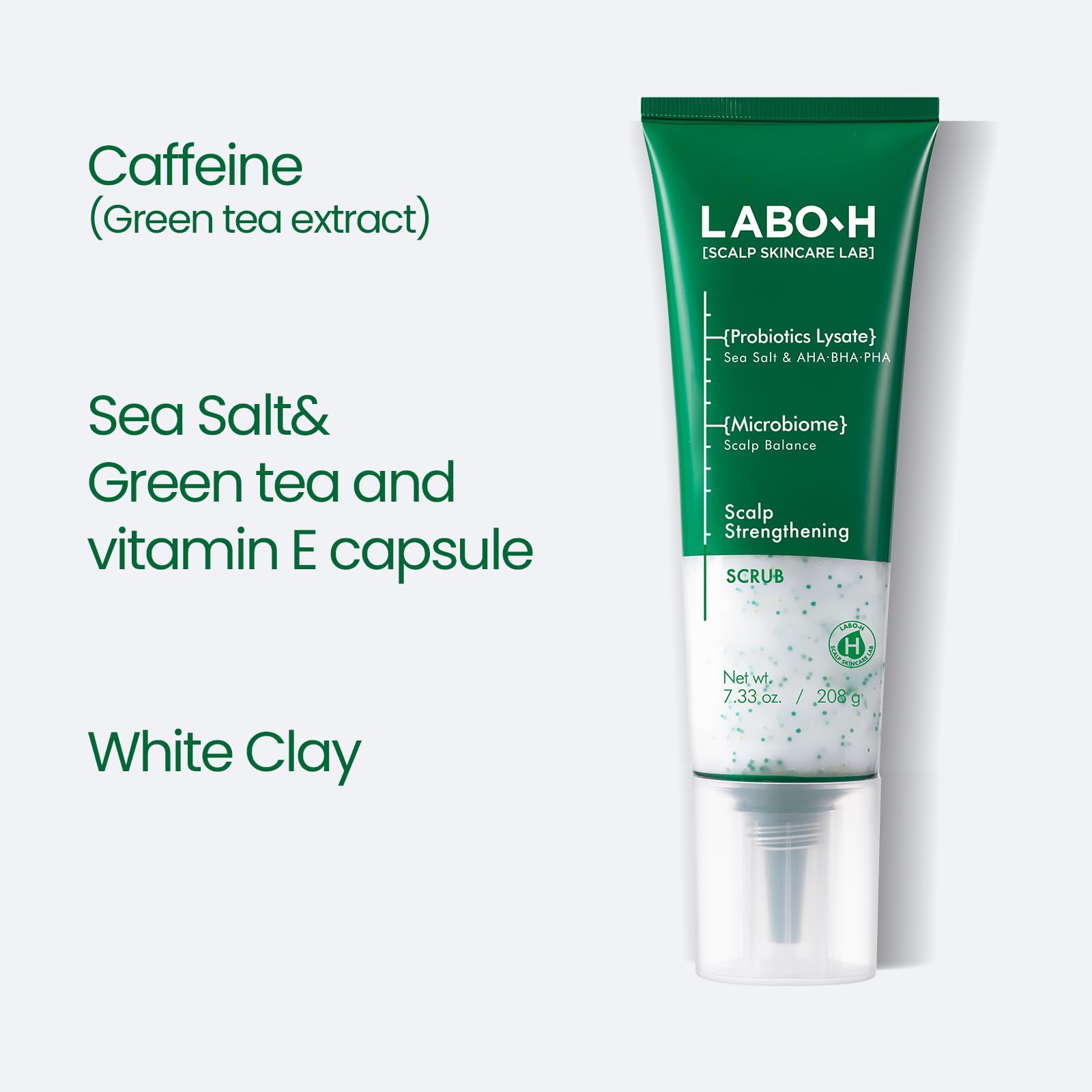 Creamy LABO-H scalp scrub texture with visible green tea capsules