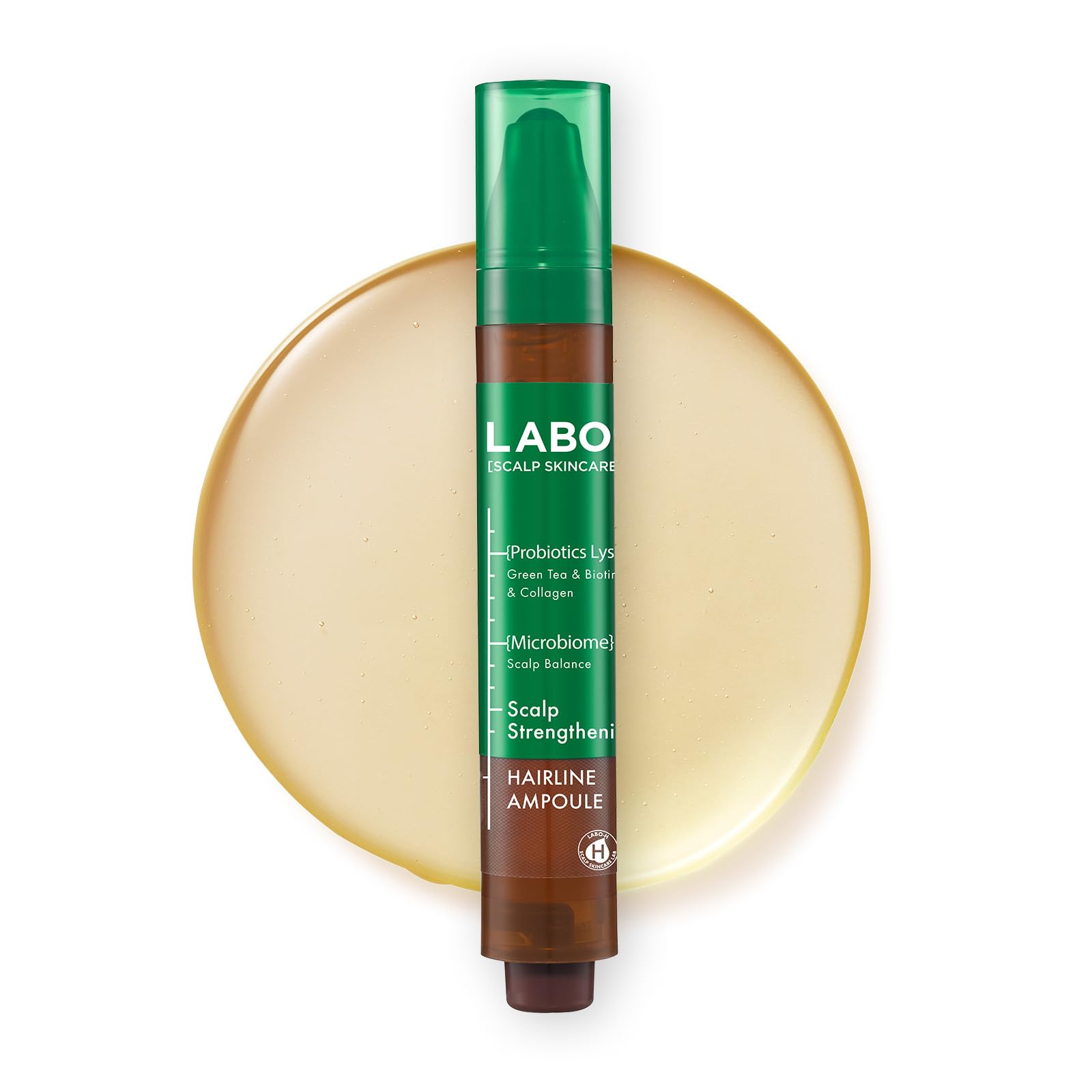 LABO-H scalp-strengthening roll-on serum bottle for daily care and root support.
