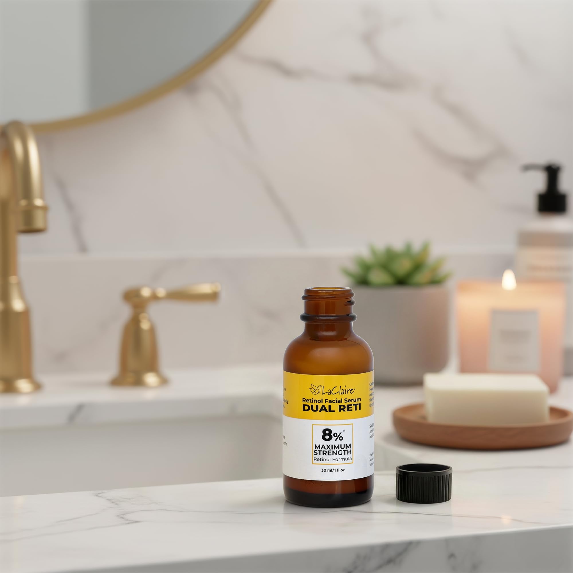 LaClaire Retinol Complex serum enhances skin texture and radiance.