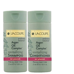 LA COUPE shampoo and conditioner set in travel-size bottles, ideal for travel and gym.