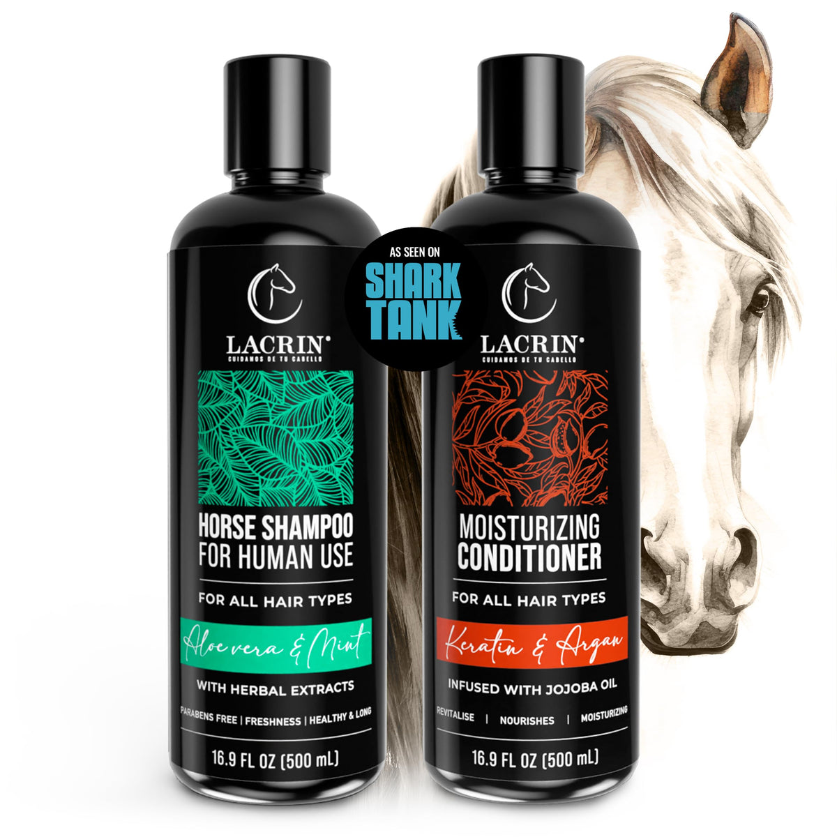 LACRIN Aloe Vera & Mint Shampoo bottle highlighting gentle cleansing for all hair types.