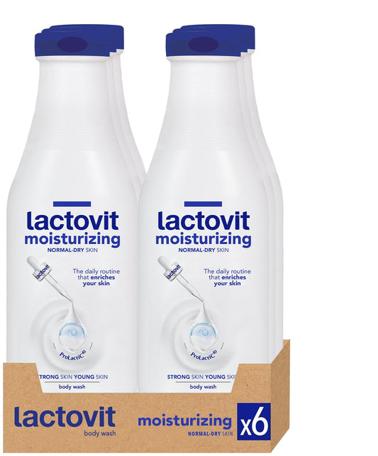 Lactovit Moisturizing Body Wash bottle front for daily hydration.