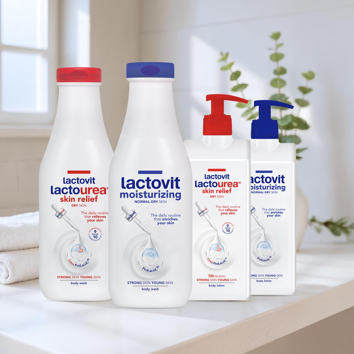 Lactovit daily-use shower scene suggesting a routine-friendly product.