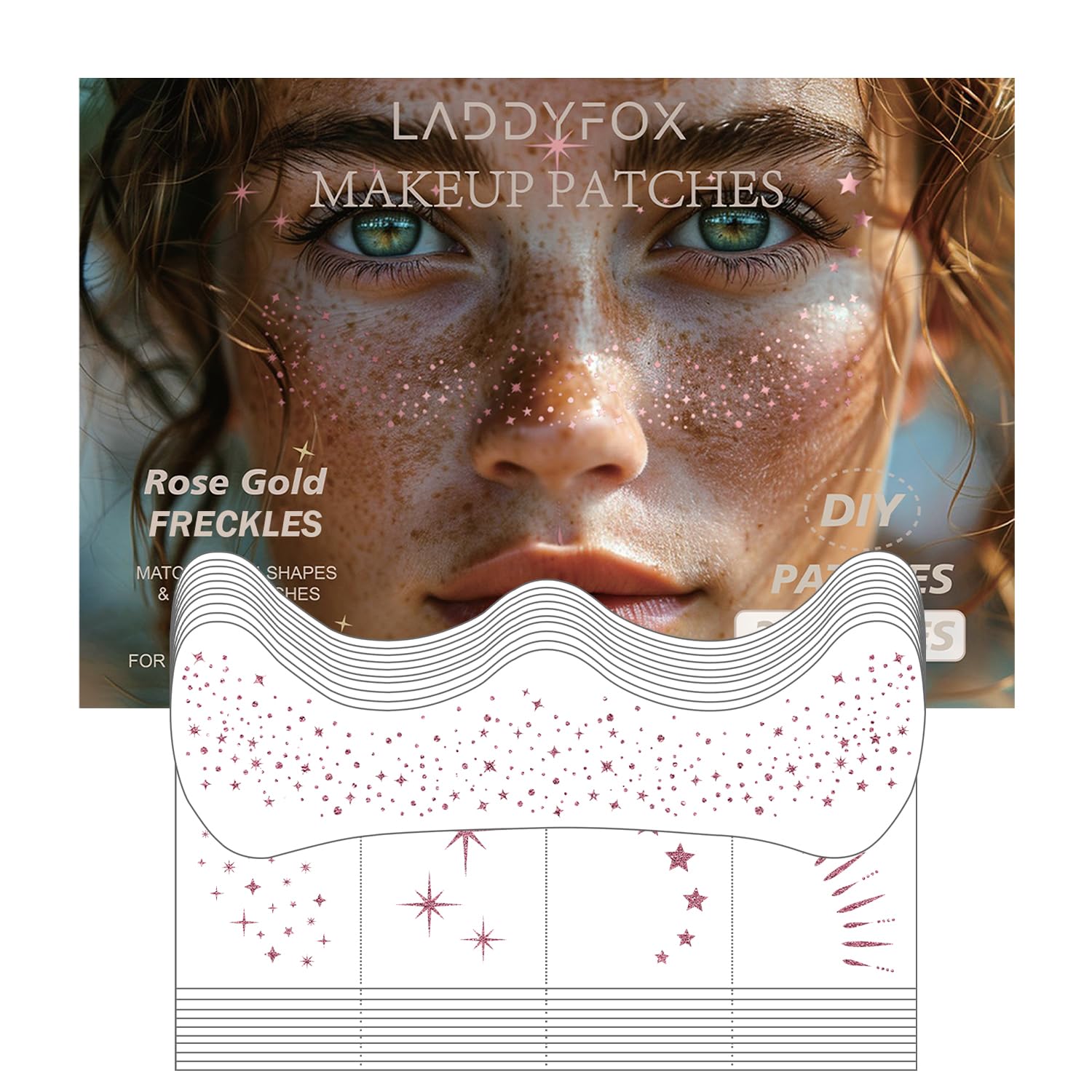 LADDYFOX rose gold glitter freckles patches for dazzling festival looks with long wear.