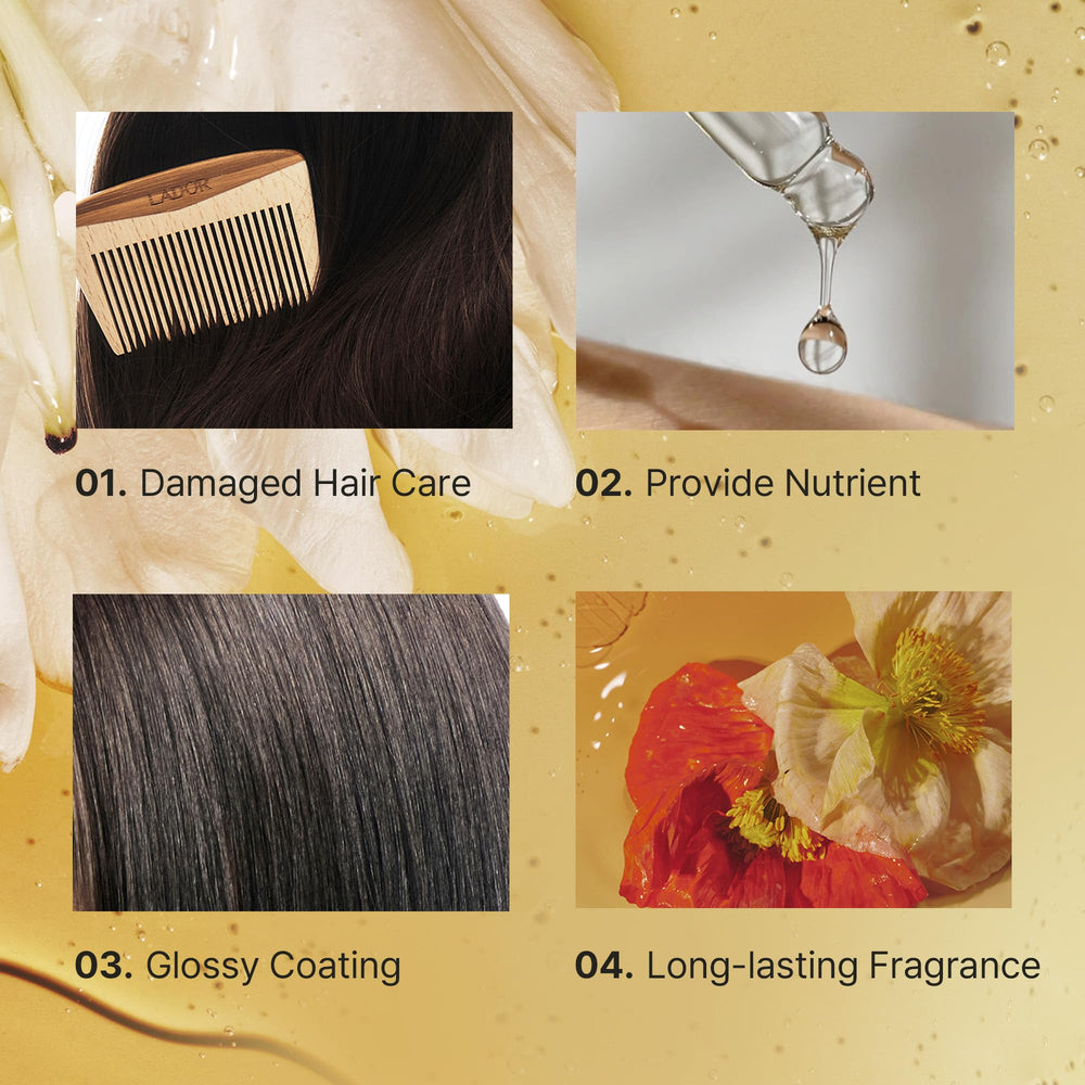 LA'DOR Hair Perfume Oil glassy-shine finish adds radiant, natural-looking shine.