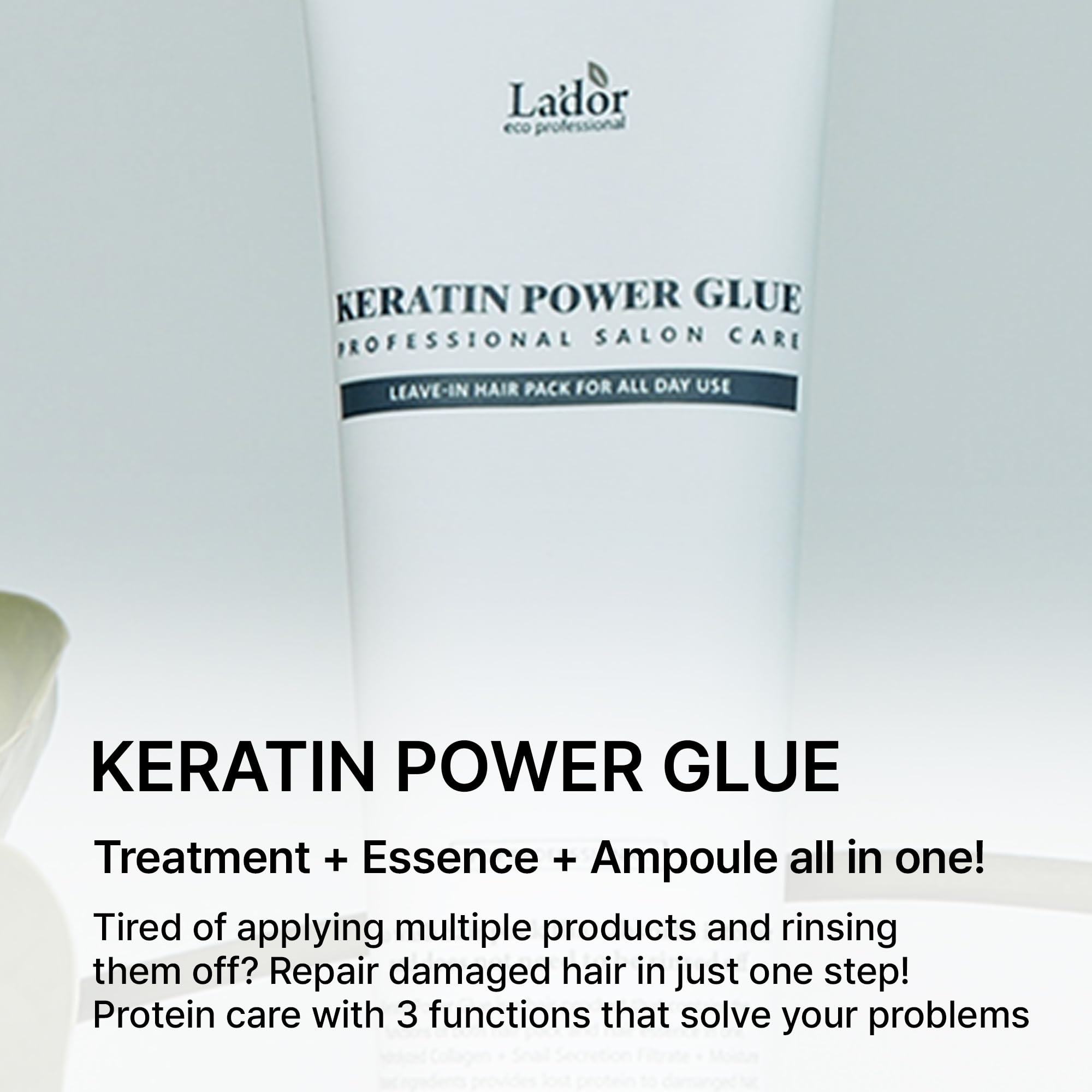 LA'DOR Keratin Power Glue application shot for sleek, shiny hair.