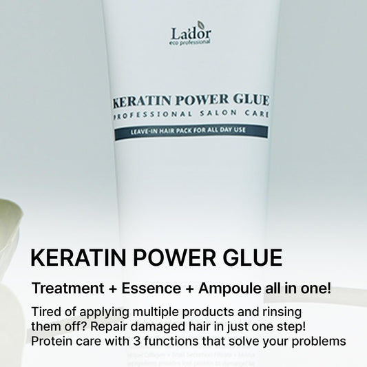 LA'DOR Keratin Power Glue application shot for sleek, shiny hair.