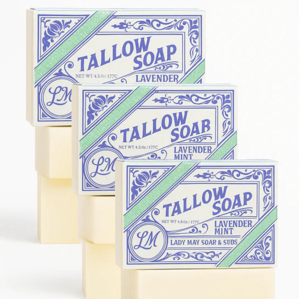 Lady May Tallow Lavender Mint bar — soothing cleanse with deep hydration.