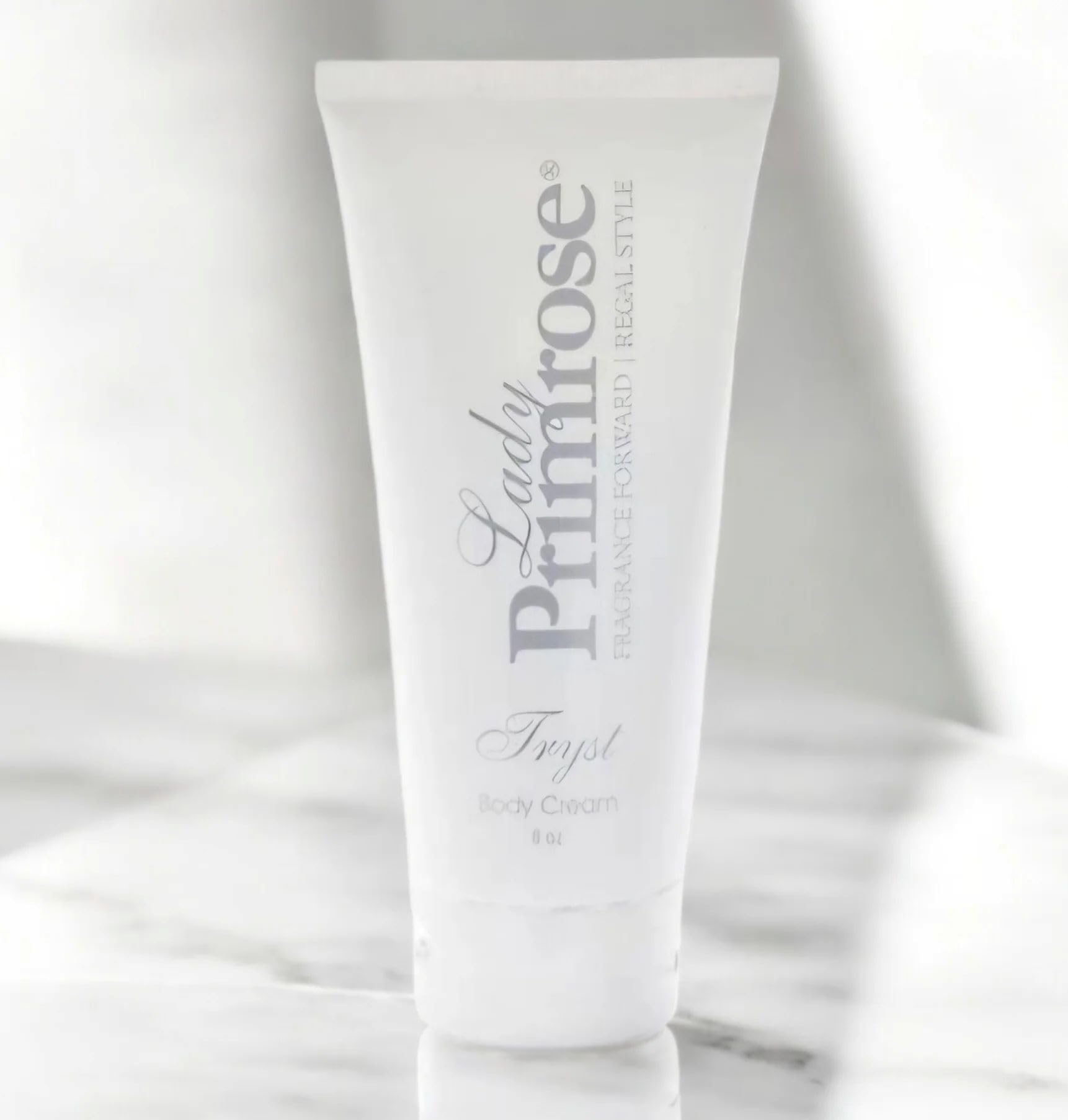 Lady Primrose Tryst body cream jar refill emphasizes sustainable luxury moisturization.