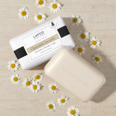 Bedroom mood scene featuring LAFCO New York bar soap for calming bath time