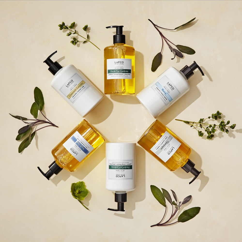 LAFCO bedroom ambience scene with hand cream illustrating a calm, home retreat mood.