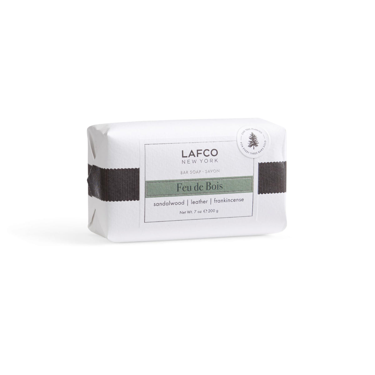 LAFCO New York Feu de Bois bar soap shows creamy lather for luxurious hydration