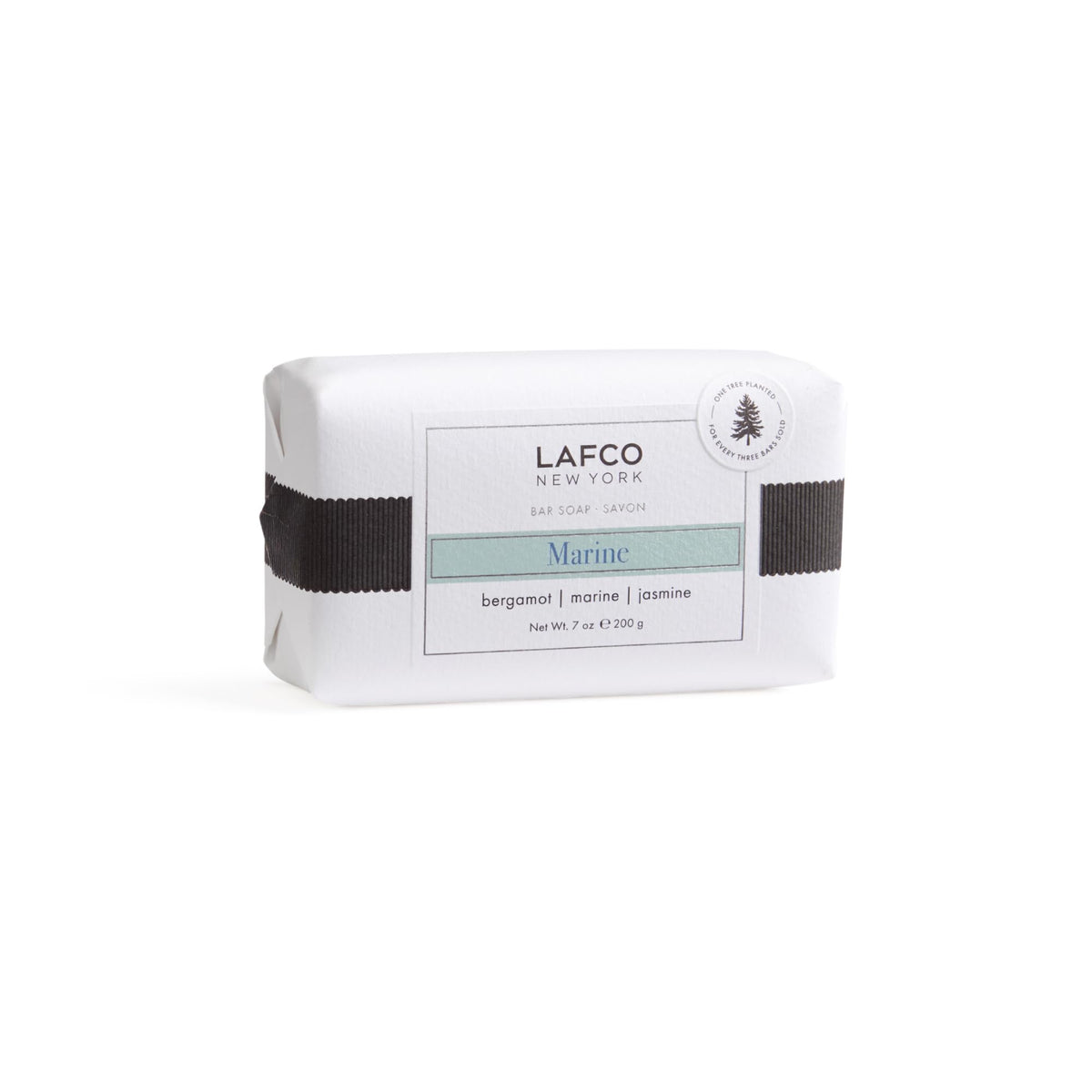 LAFCO New York Marine bar soap packaging showcases premium design and clean, hydrated skin.