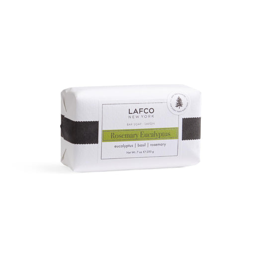 LAFCO New York Rosemary Eucalyptus bar soap delivers ultra-hydration with aromatic freshness.