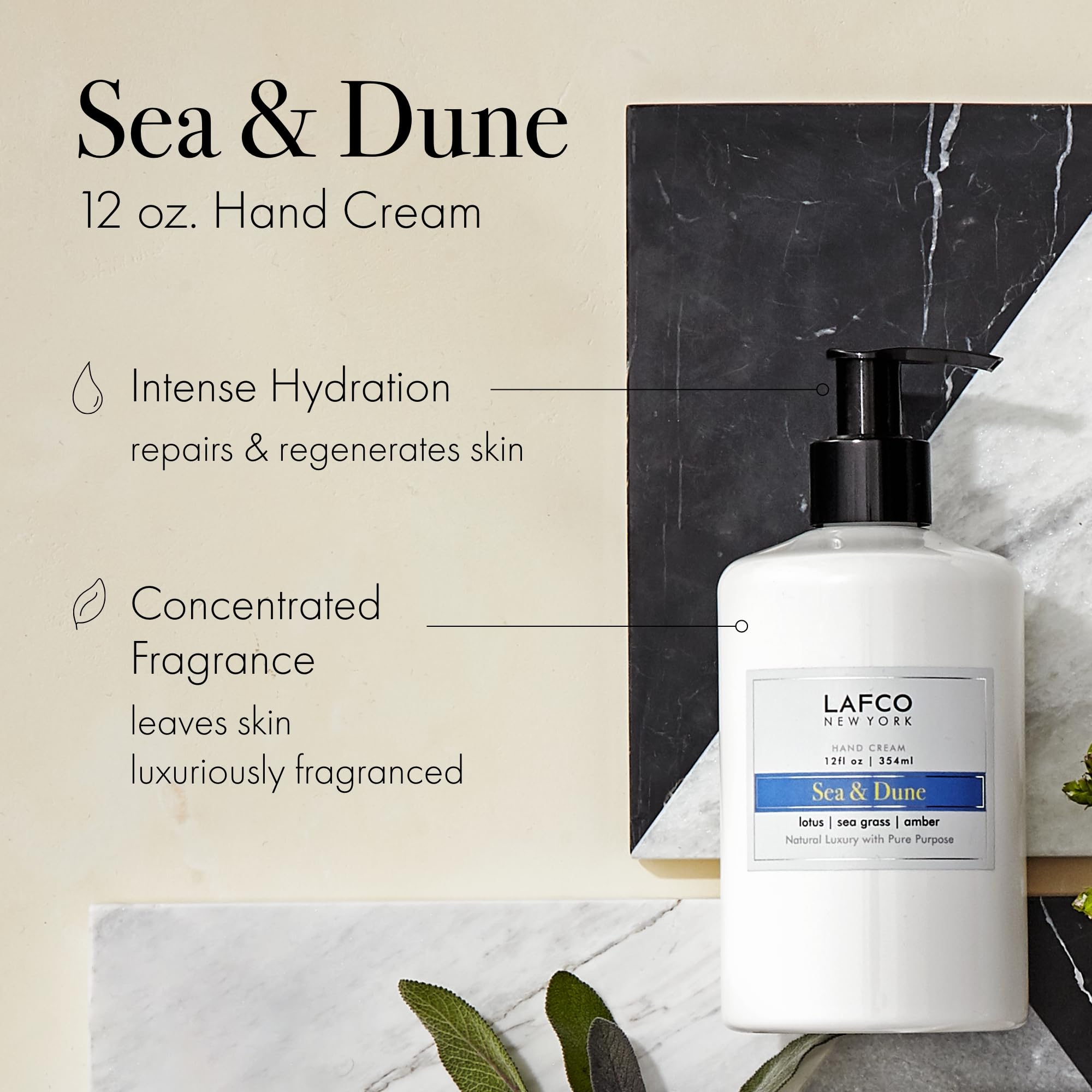 Closeup of Sea & Dune hand cream texture highlighting rich oils for moisturized skin.