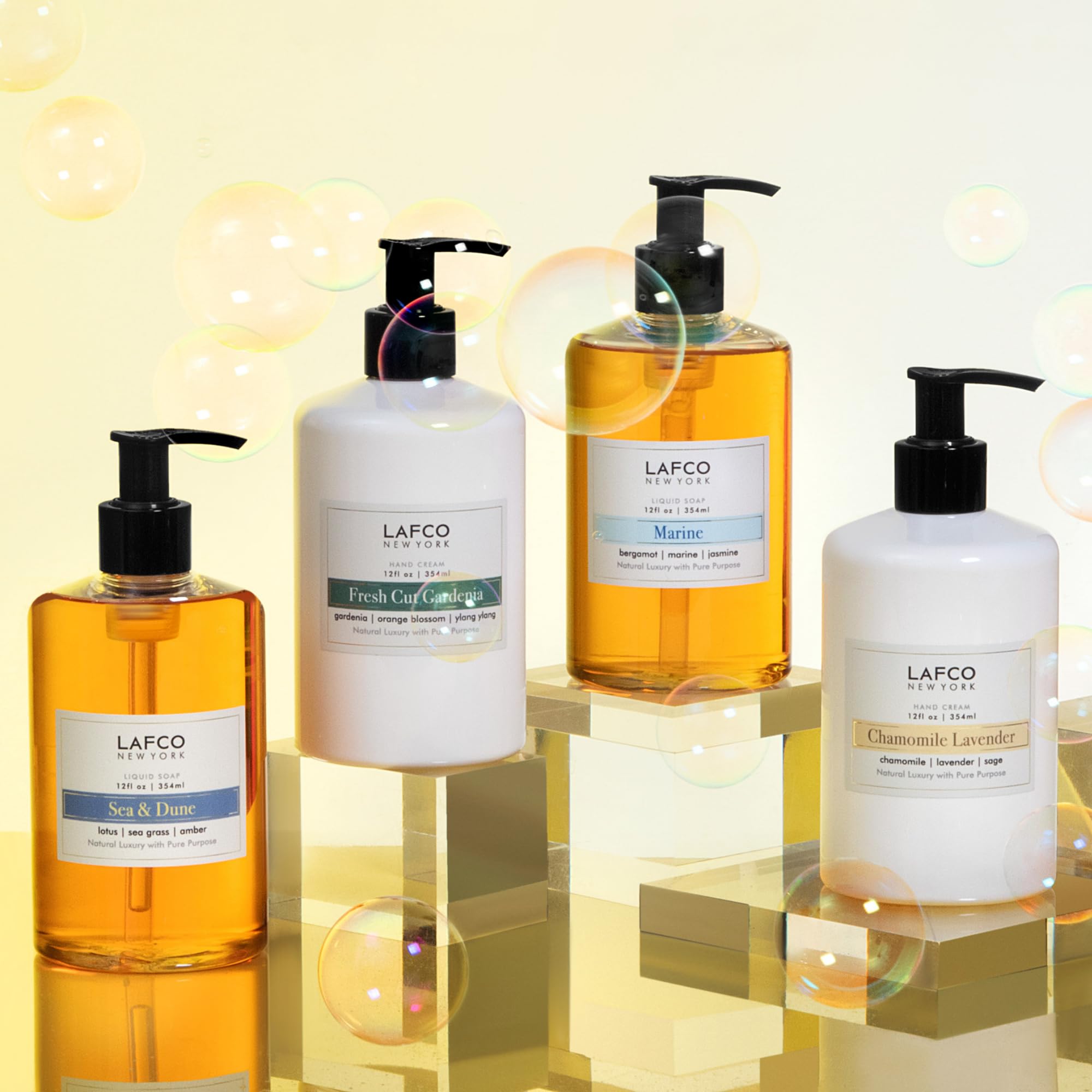 LAFCO New York Sea and Dune liquid soap packaging display featuring premium Italian-made design
