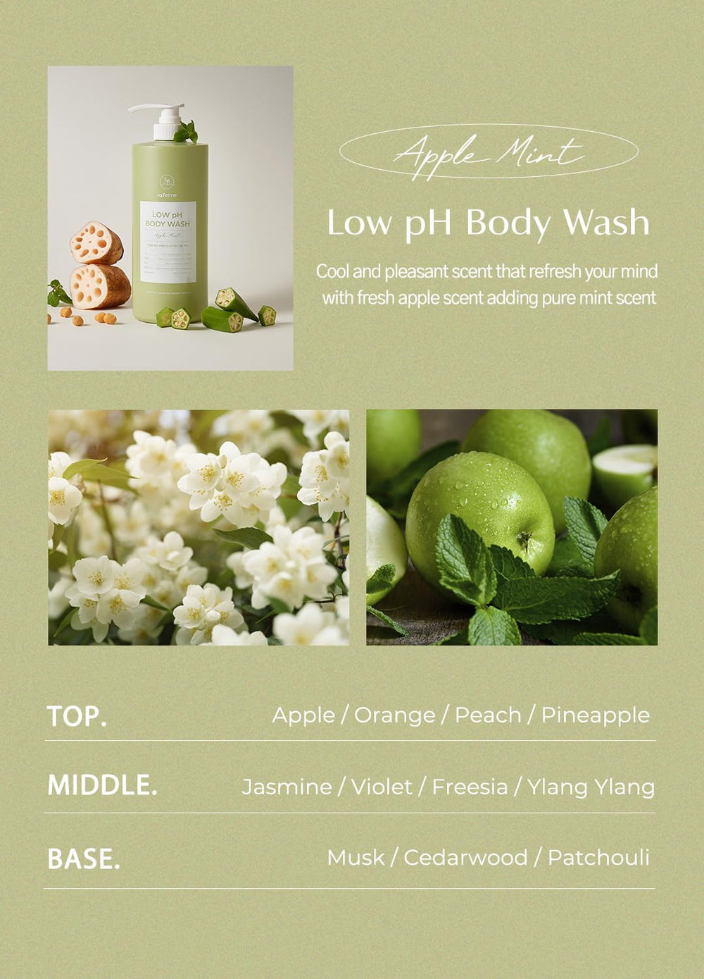 Laferme Apple Mint fragrance on bottle sets a refreshing scent on shelf.