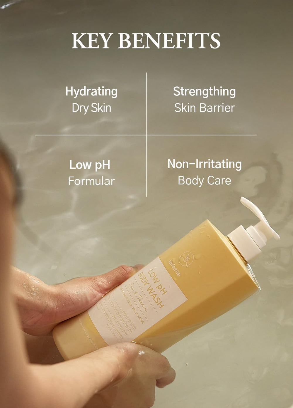 Laferme hyaluronic acid infusion visible on packaging supports hydration.