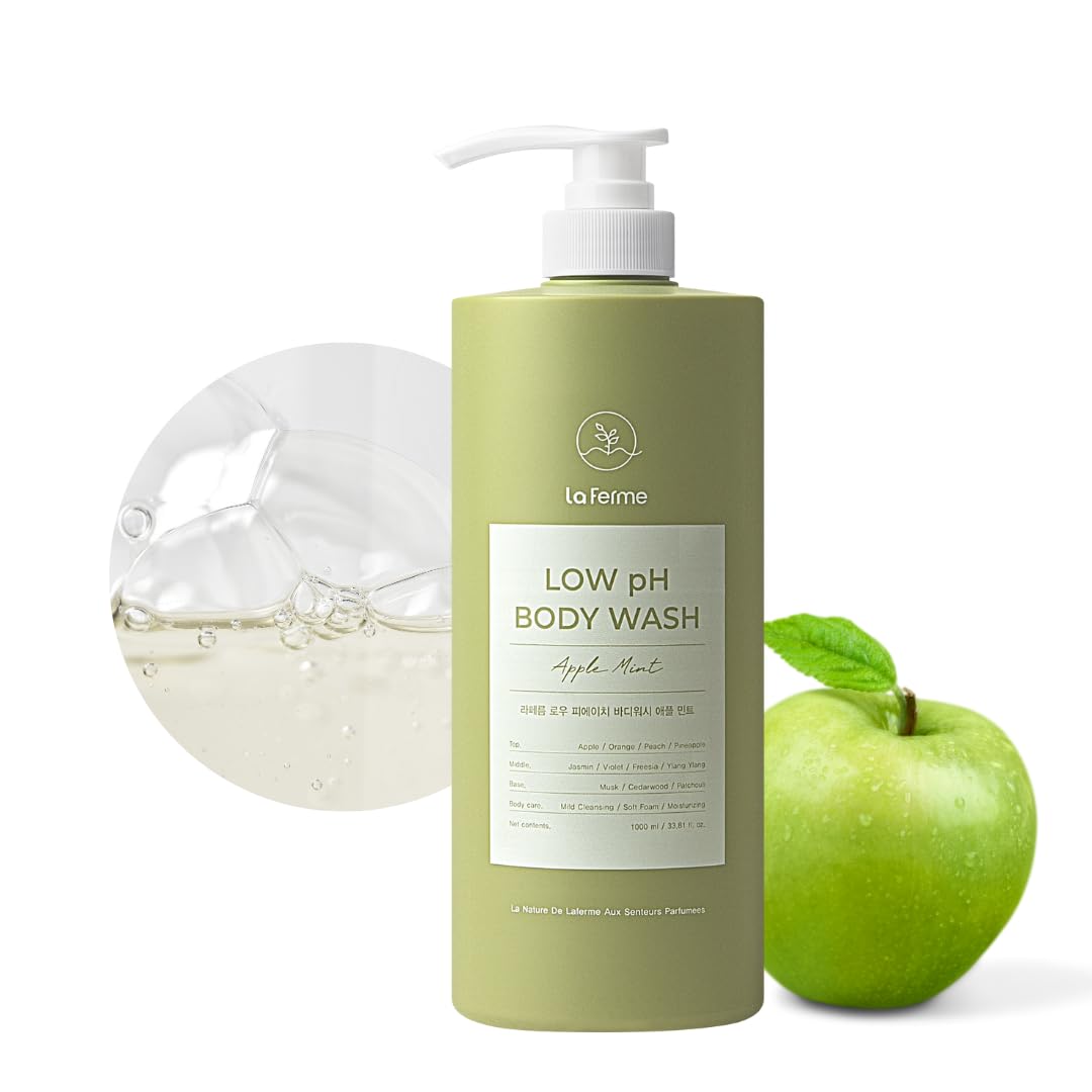 Laferme low pH balanced bottle with apple mint fragrance for sensitive skin comfort.
