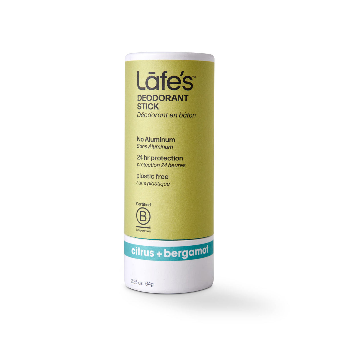Lafe's Citrus Bergamot deodorant in paper barrel packaging, eco-friendly storage.