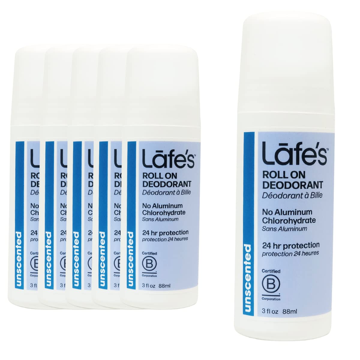 Lafe's unscented roll-on deodorant 3oz for all-day freshness.