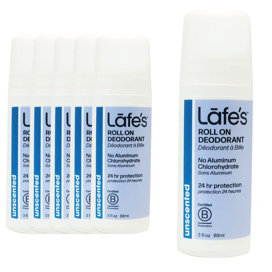 Lafe's unscented roll-on deodorant 3oz for all-day freshness.