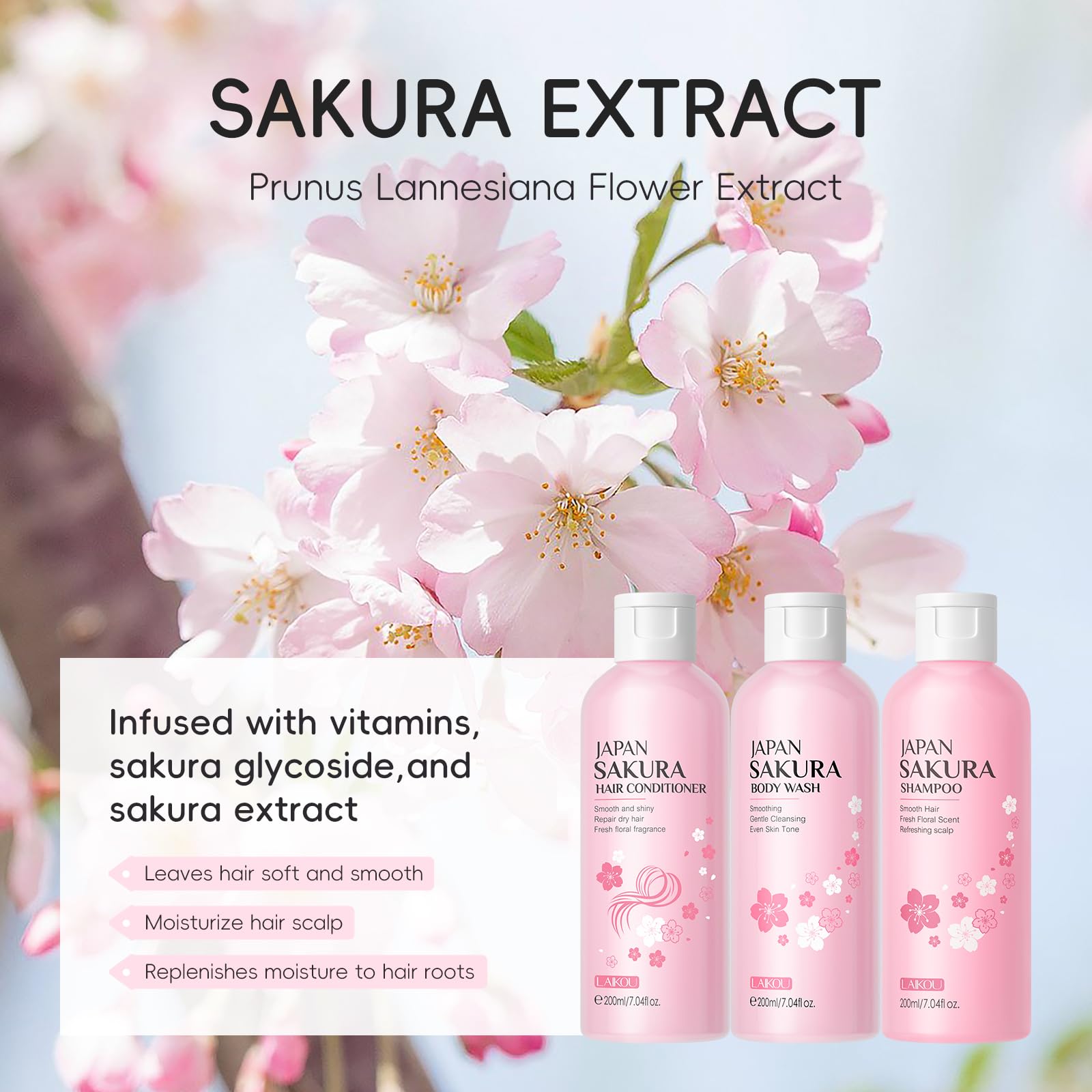 LAIKOU Sakura conditioner bottle pour for detangling and smoothness