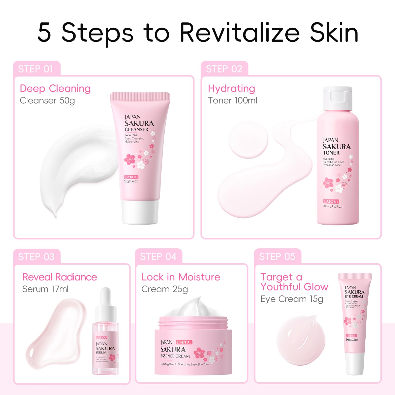LAIKOU Sakura toner to balance pH and prep skin.