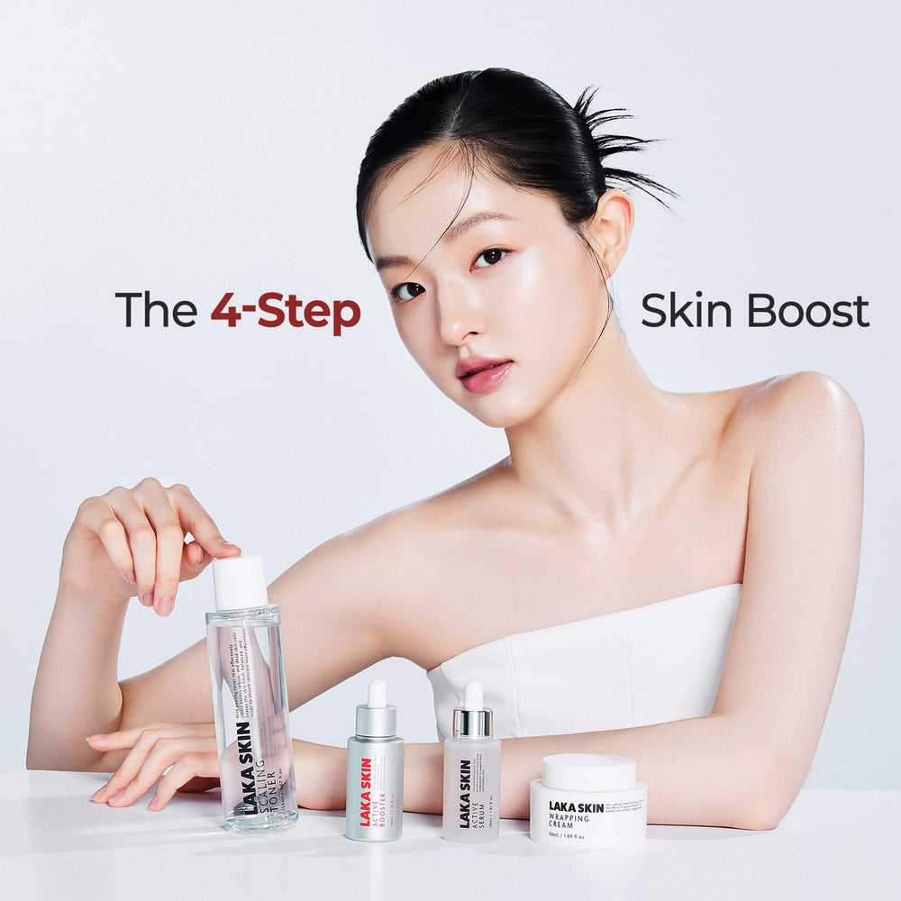 Illustration of the 4-step routine with Laka Scaling Toner as first step