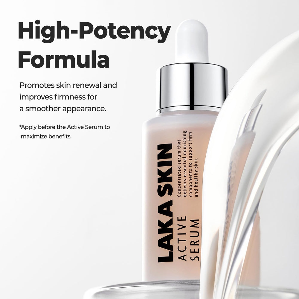 Laka Skin Active Serum ingredients label close-up with glutathione and HA