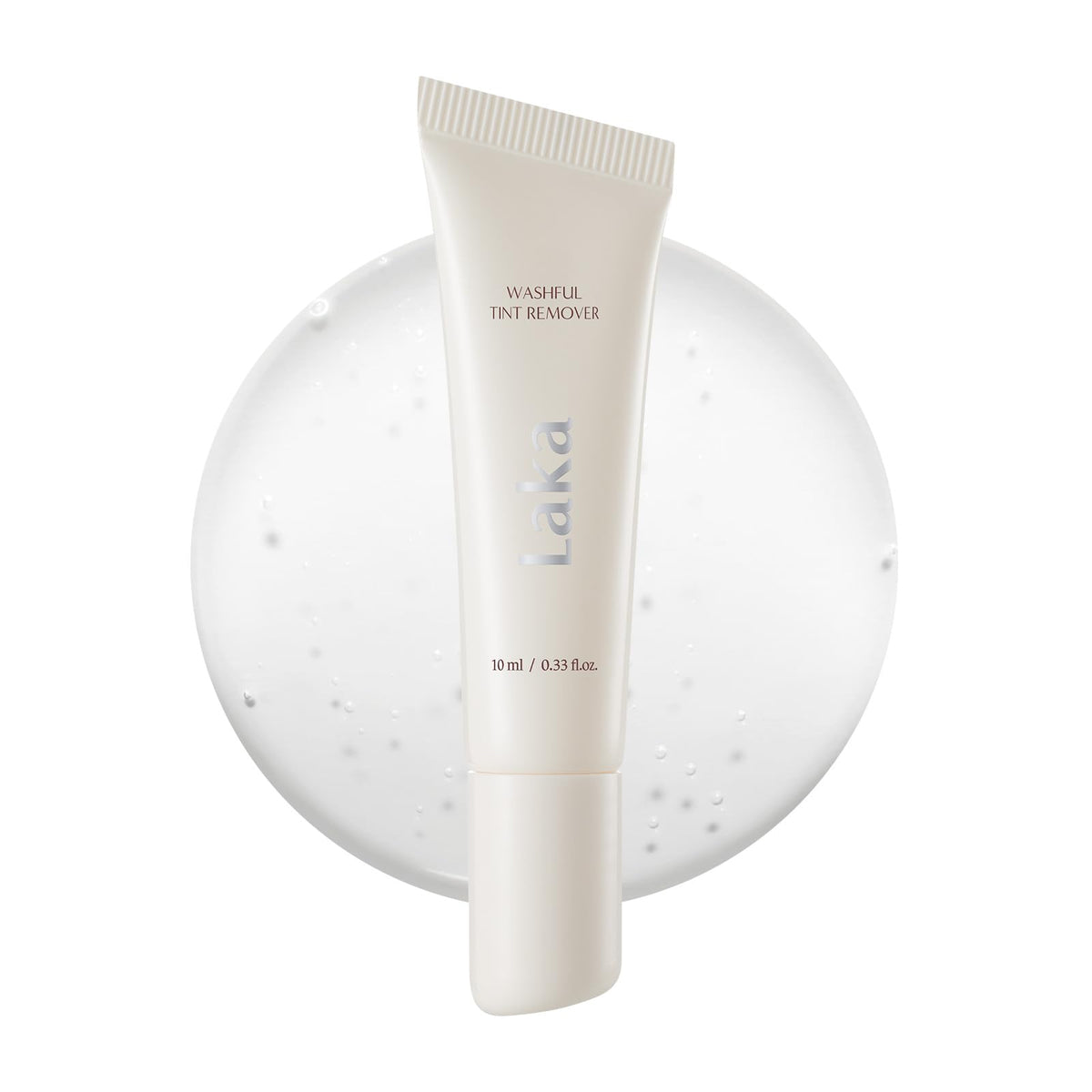 Laka Washful Lip Tint Remover bottle demonstrates gentle stain removal on lips.
