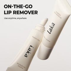 Close-up lip tint swatches before removal showing effective erasing.