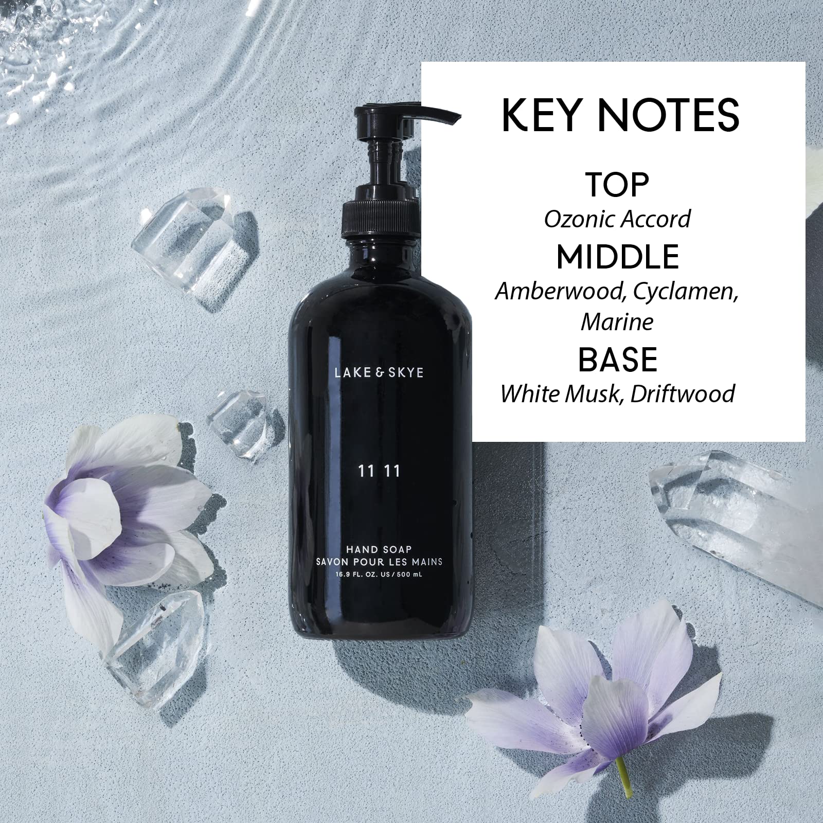 Lake & Skye 11 11 hand soap pump delivers rich lather for clean hands.