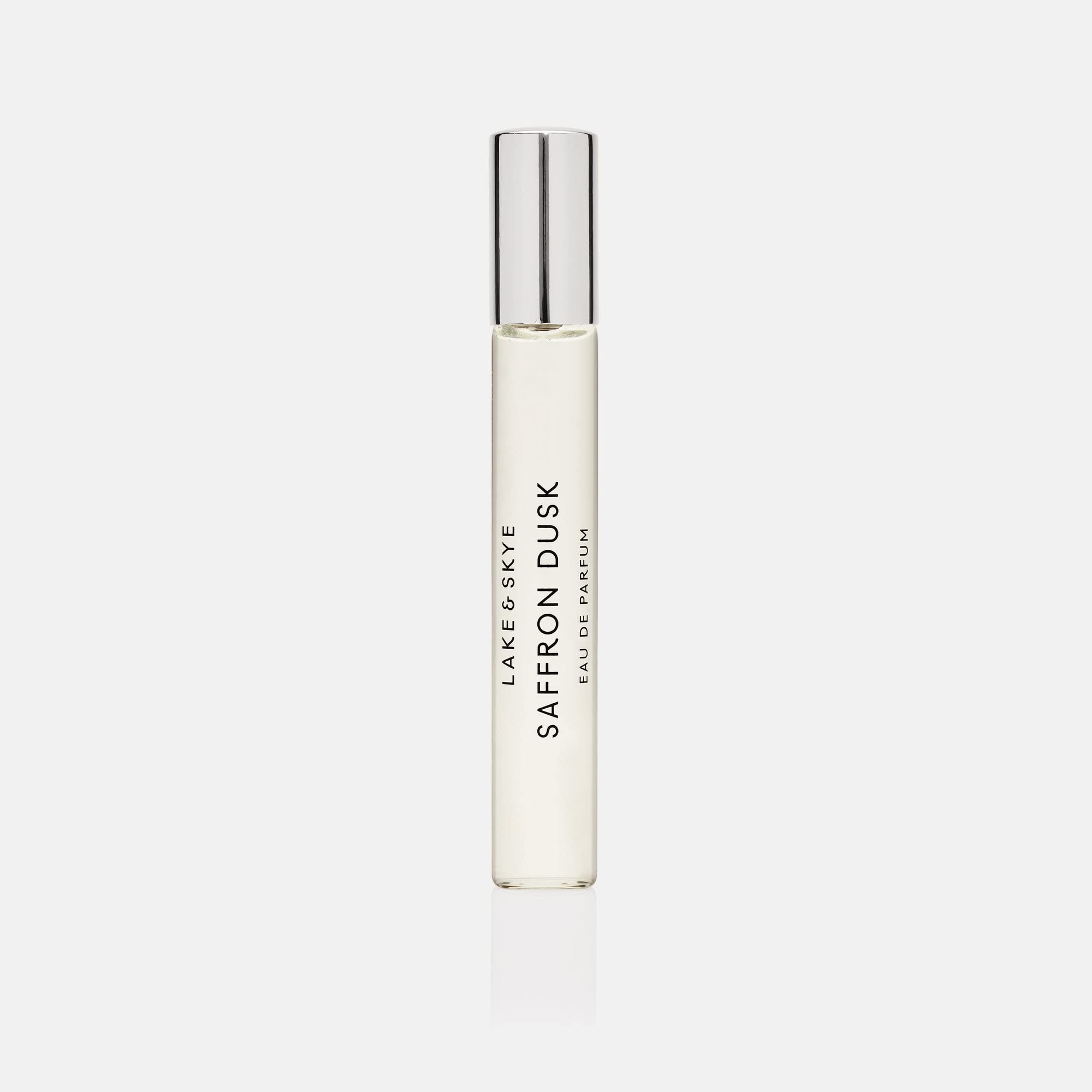 Lake & Skye Saffron Dusk purse spray bottle front view, ideal for on-the-go fragrance.