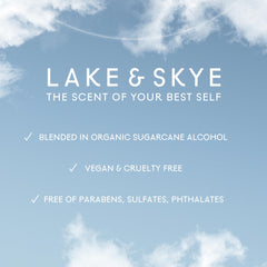 Lake & Skye Sueded Peach eco-friendly formula in a clear bottle