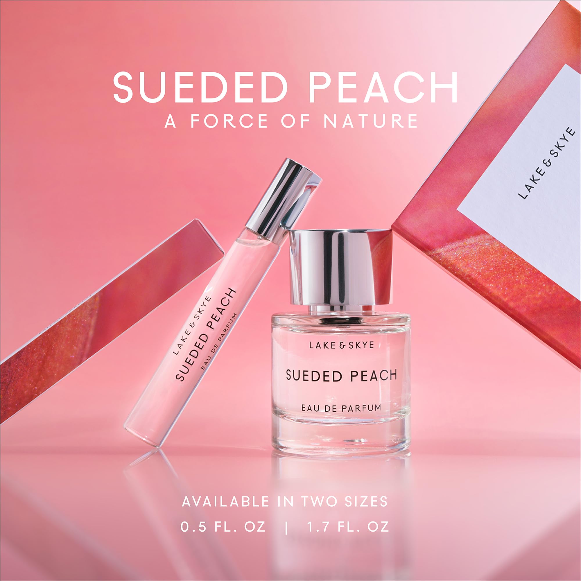 Lake & Skye Sueded Peach label details emphasize vegan, cruelty-free formulation