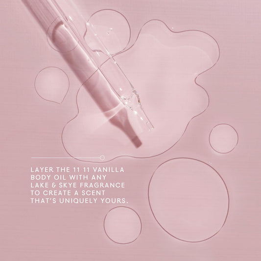 Lake &amp; Skye vanilla-scent musk note close-up highlights warm, comforting aroma.