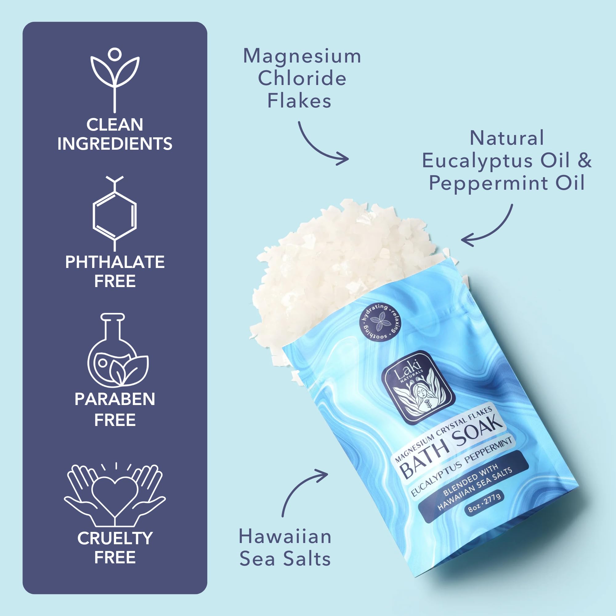 Laki Naturals bath soak dissolving in warm water for easy use.